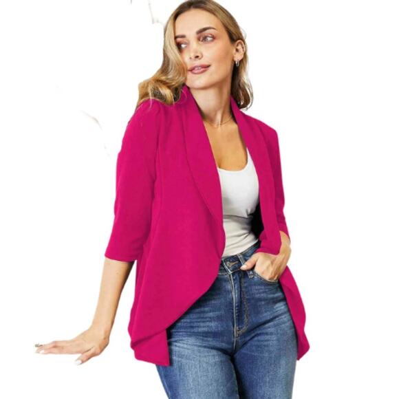 Doublju Hot Pink Open Front Waterfall Lapel NWOT Size Small - Picture 2 of 3